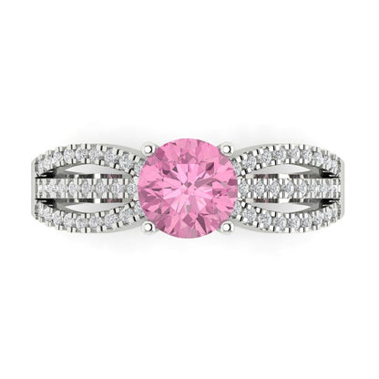 1.27 cttw Zirconia Simulated Pink Diamond Solitaire with Zirconia Simulated Diamond Accents Engagement Ring - Solid Gold (VVS1, Round Cut,6.5mm)
