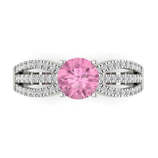 1.27 cttw Zirconia Simulated Pink Diamond Solitaire with Zirconia Simulated Diamond Accents Engagement Ring - Solid White Gold (VVS1, Round Cut,6.5mm)