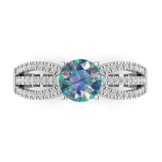 1.27 cttw Blue Moissanite Solitaire with Zirconia Simulated Diamond Accents Engagement Ring - Solid White Gold (VVS1, Round Cut,6.5mm)