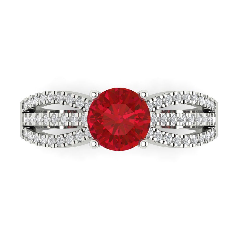 1.27 cttw Simulated Ruby Solitaire with Zirconia Simulated Diamond Accents Engagement Ring - Solid White Gold (VVS1, Round Cut,6.5mm)