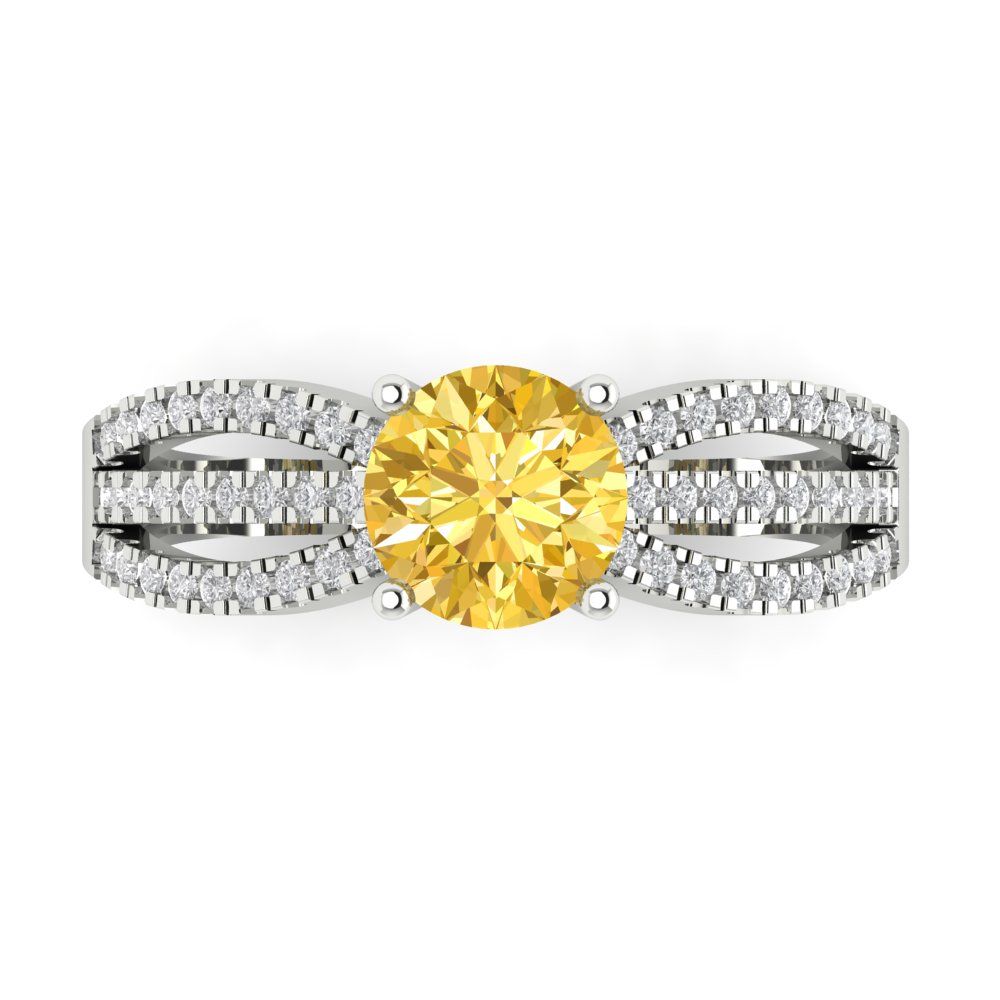 1.27 cttw Zirconia Simulated Yellow Diamond Solitaire with Zirconia Simulated Diamond Accents Engagement Ring - Solid Gold (VVS1, Round Cut,6.5mm)