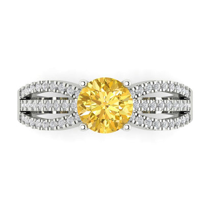 1.27 cttw Zirconia Simulated Yellow Diamond Solitaire with Zirconia Simulated Diamond Accents Engagement Ring - Solid Gold (VVS1, Round Cut,6.5mm)