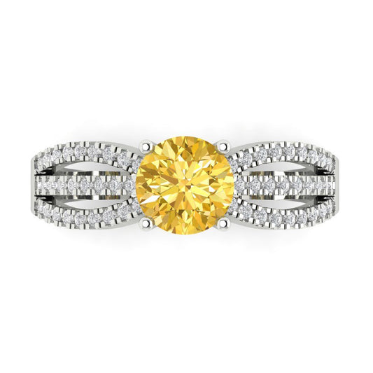 1.27 cttw Zirconia Simulated Yellow Diamond Solitaire with Zirconia Simulated Diamond Accents Engagement Ring - Solid White Gold (VVS1, Round Cut,6.5mm)