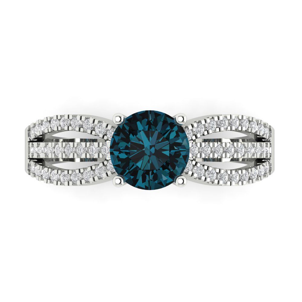 1.27 cttw Natural London Blue Topaz Solitaire with Zirconia Simulated Diamond Accents Engagement Ring - Solid Gold (Round Cut,6.5mm)