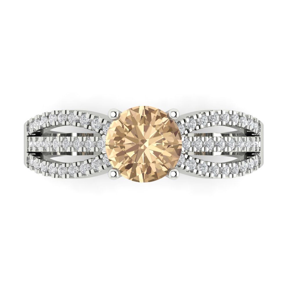 1.27 cttw Yellow Moissanite Solitaire with Zirconia Simulated Diamond Accents Engagement Ring - Solid Gold (Round Cut,6.5mm)