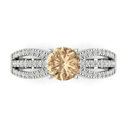 1.27 cttw Yellow Moissanite Solitaire with Zirconia Simulated Diamond Accents Engagement Ring - Solid Gold (Round Cut,6.5mm)