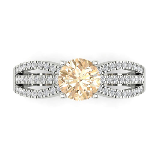 1.27 cttw Natural Morganite Solitaire with Zirconia Simulated Diamond Accents Engagement Ring - Solid White Gold (VVS1, Round Cut,6.5mm)