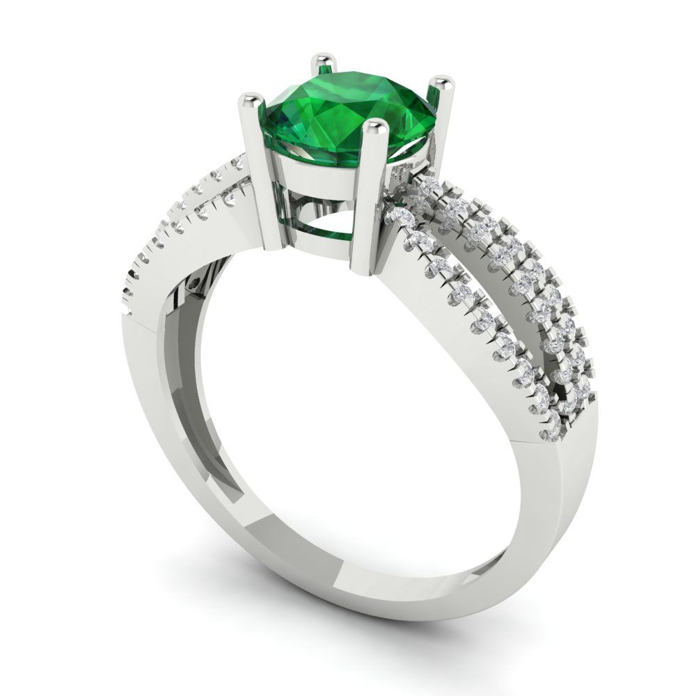 1.27 cttw Simulated Emerald Solitaire with Zirconia Simulated Diamond Accents Engagement Ring - Solid Gold (Round Cut,6.5mm)