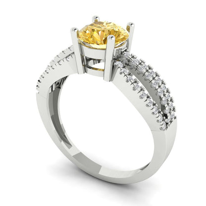 1.27 cttw Zirconia Simulated Yellow Diamond Solitaire with Zirconia Simulated Diamond Accents Engagement Ring - Solid Gold (VVS1, Round Cut,6.5mm)