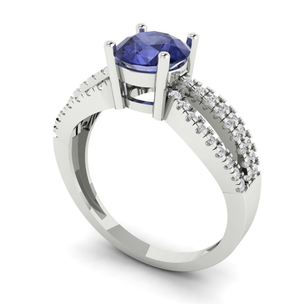 1.27 cttw Simulated Tanzanite Solitaire with Zirconia Simulated Diamond Accents Engagement Ring - Solid Gold (Round Cut,6.5mm)