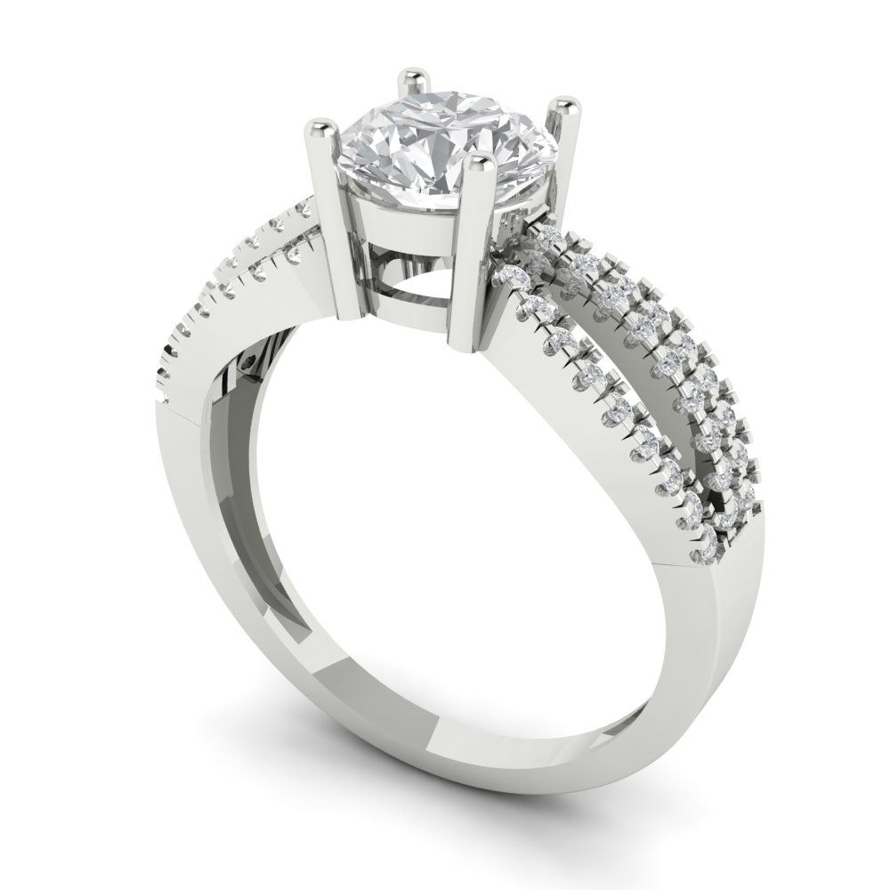 1.27 cttw White Sapphire Solitaire with Zirconia Simulated Diamond Accents Engagement Ring - Solid Gold (Round Cut,6.5mm)