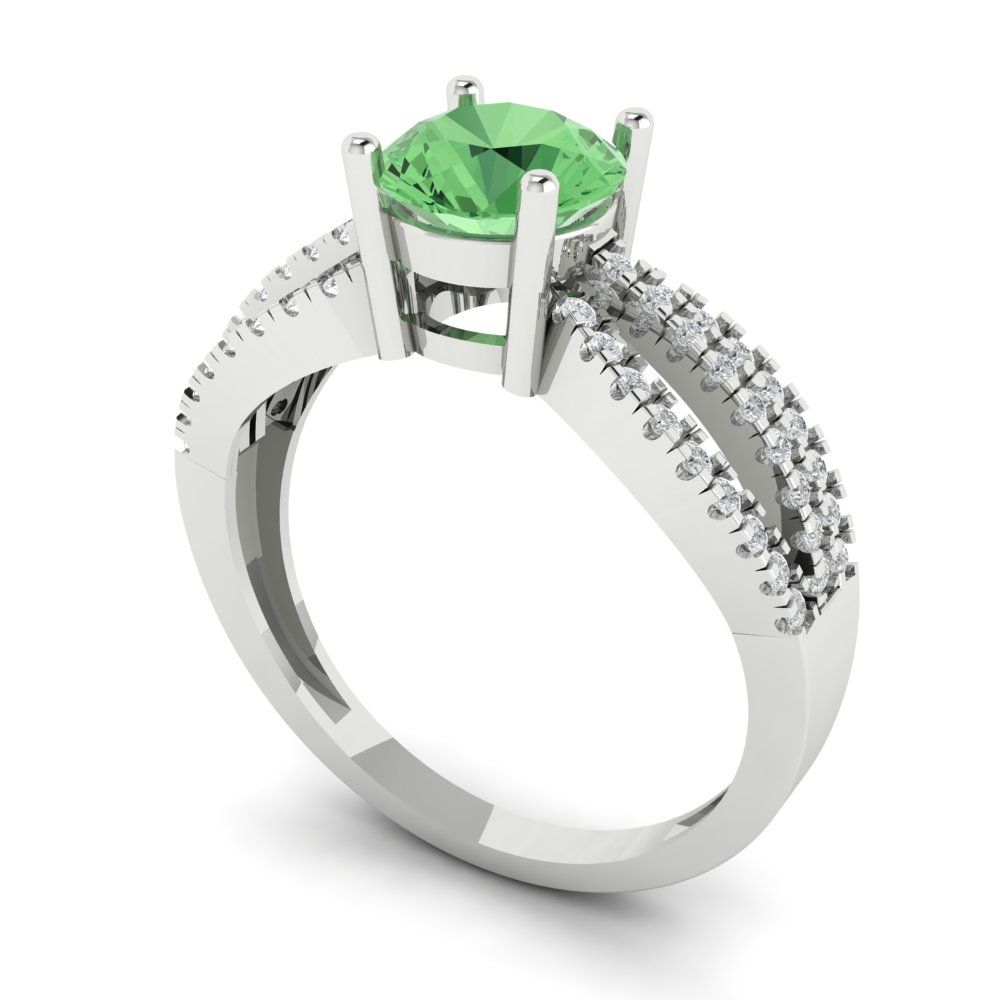 1.27 cttw Zirconia Simulated Green Diamond Solitaire with Zirconia Simulated Diamond Accents Engagement Ring - Solid Gold (VVS1, Round Cut,6.5mm)