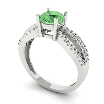 1.27 cttw Zirconia Simulated Green Diamond Solitaire with Zirconia Simulated Diamond Accents Engagement Ring - Solid Gold (VVS1, Round Cut,6.5mm)