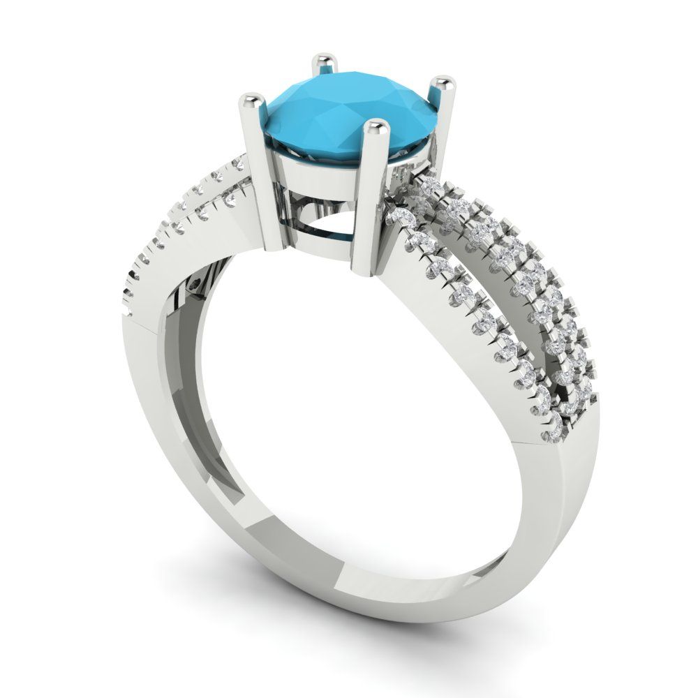 1.27 cttw Simulated Turquoise Solitaire with Zirconia Simulated Diamond Accents Engagement Ring - Solid Gold (Round Cut,6.5mm)