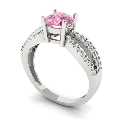 1.27 cttw Zirconia Simulated Pink Diamond Solitaire with Zirconia Simulated Diamond Accents Engagement Ring - Solid Gold (VVS1, Round Cut,6.5mm)
