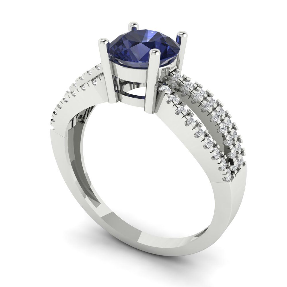 1.27 cttw Simulated Blue Sapphire Solitaire with Zirconia Simulated Diamond Accents Engagement Ring - Solid Gold (Round Cut,6.5mm)