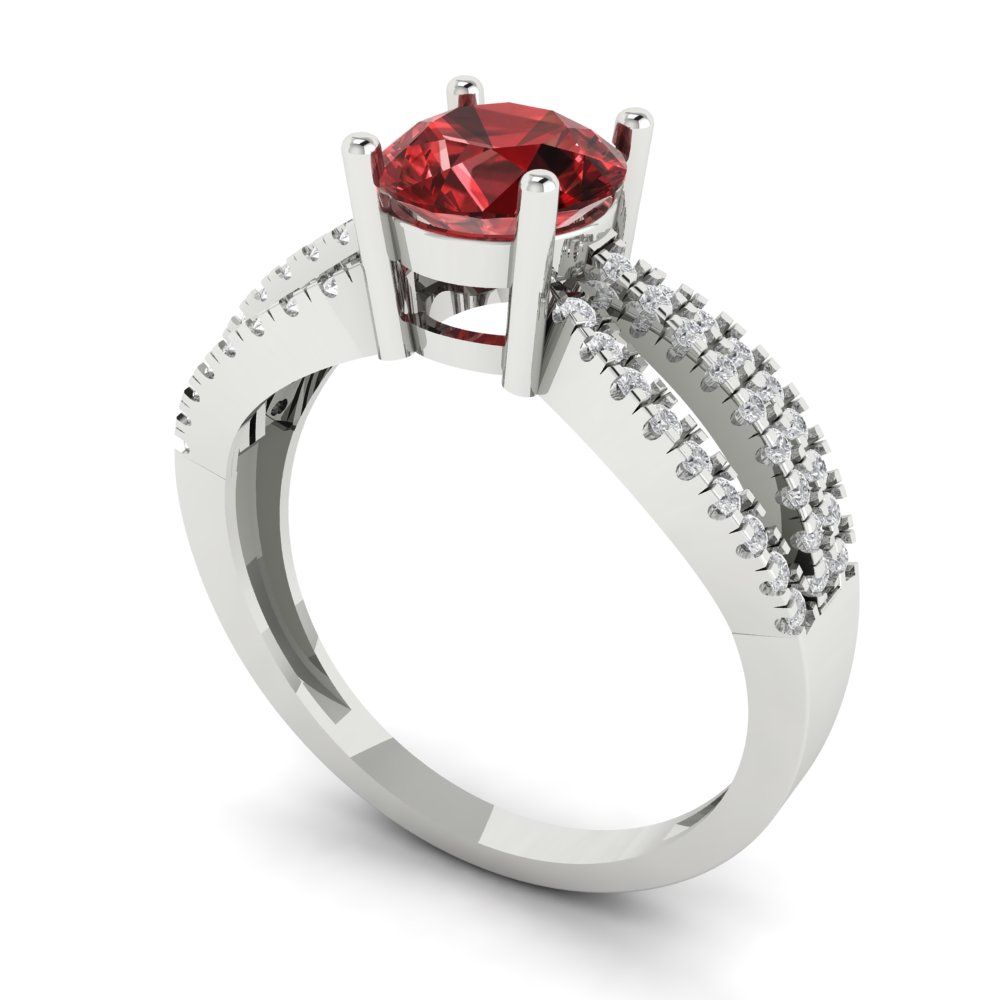 1.27 cttw Natural Garnet Solitaire with Zirconia Simulated Diamond Accents Engagement Ring - Solid Gold (Round Cut,6.5mm)