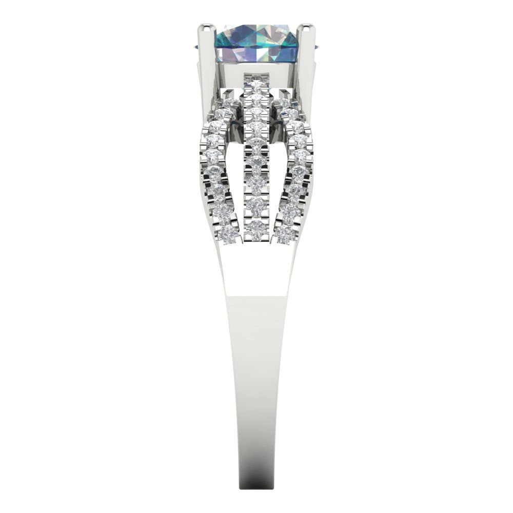 1.27 cttw Blue Moissanite Solitaire with Zirconia Simulated Diamond Accents Engagement Ring - Solid Gold (Round Cut,6.5mm)