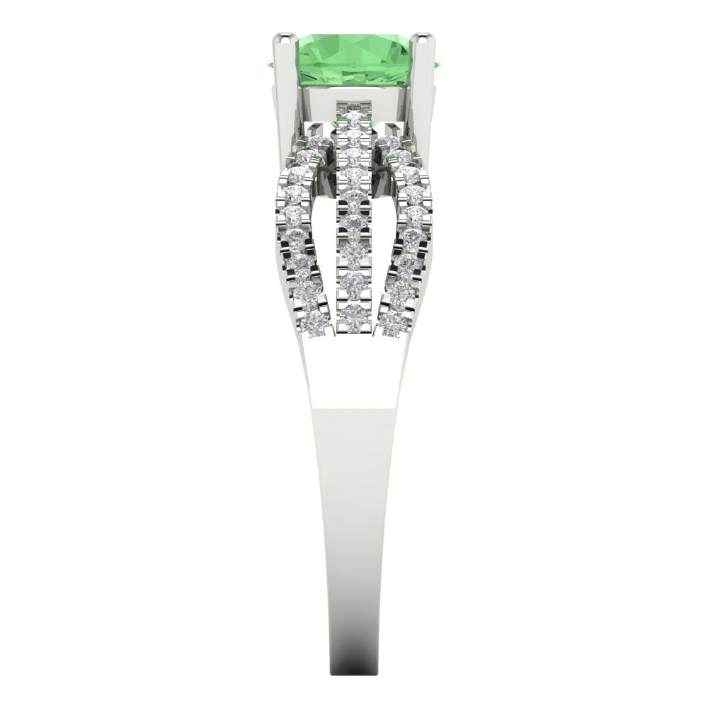 1.27 cttw Zirconia Simulated Green Diamond Solitaire with Zirconia Simulated Diamond Accents Engagement Ring - Solid Gold (VVS1, Round Cut,6.5mm)