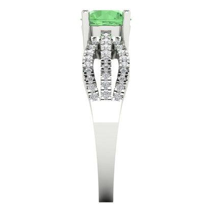 1.27 cttw Zirconia Simulated Green Diamond Solitaire with Zirconia Simulated Diamond Accents Engagement Ring - Solid Gold (VVS1, Round Cut,6.5mm)