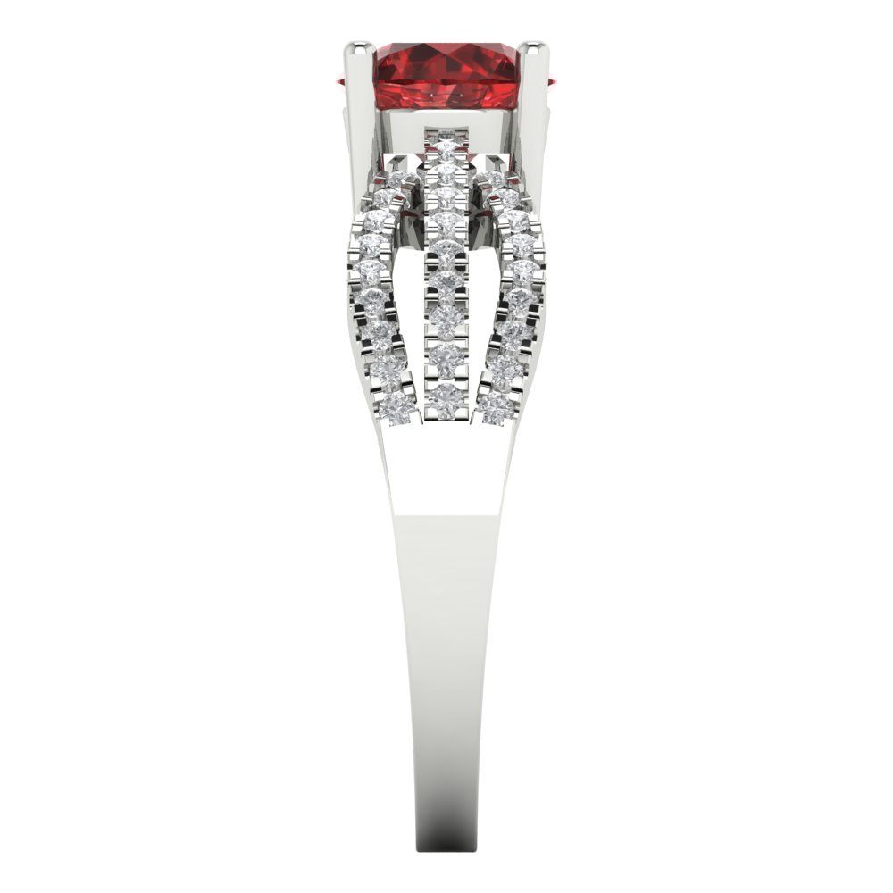 1.27 cttw Natural Garnet Solitaire with Zirconia Simulated Diamond Accents Engagement Ring - Solid Gold (Round Cut,6.5mm)