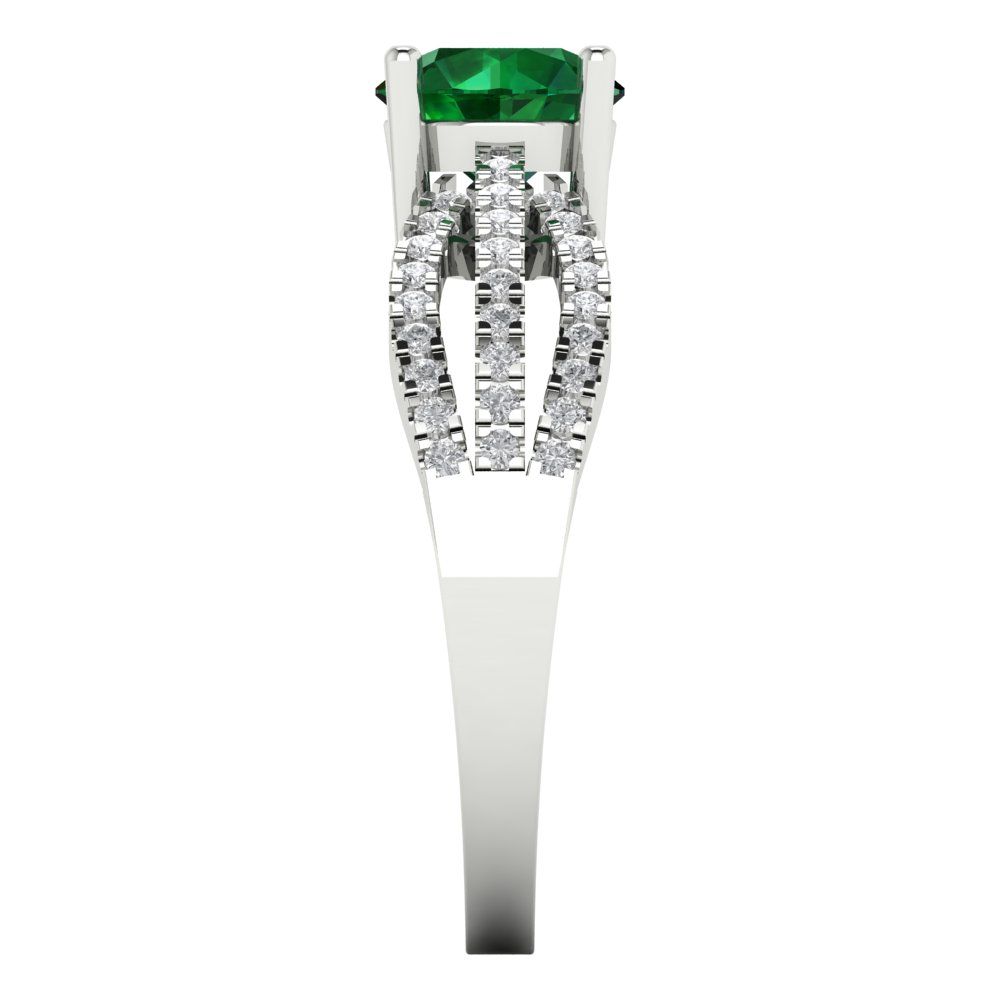 1.27 cttw Simulated Emerald Solitaire with Zirconia Simulated Diamond Accents Engagement Ring - Solid Gold (Round Cut,6.5mm)