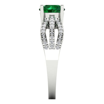 1.27 cttw Simulated Emerald Solitaire with Zirconia Simulated Diamond Accents Engagement Ring - Solid Gold (Round Cut,6.5mm)
