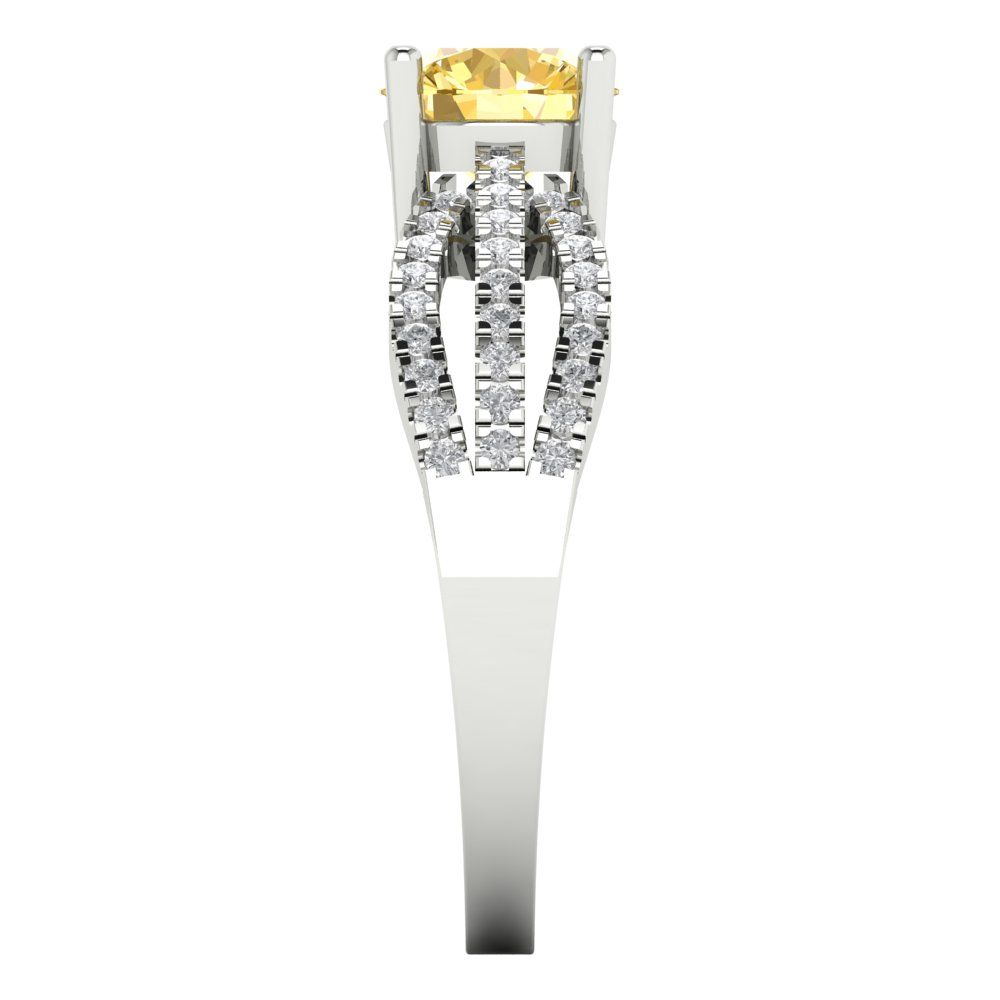 1.27 cttw Zirconia Simulated Yellow Diamond Solitaire with Zirconia Simulated Diamond Accents Engagement Ring - Solid Gold (VVS1, Round Cut,6.5mm)