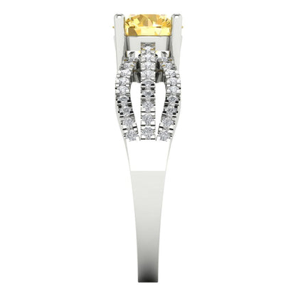 1.27 cttw Zirconia Simulated Yellow Diamond Solitaire with Zirconia Simulated Diamond Accents Engagement Ring - Solid Gold (VVS1, Round Cut,6.5mm)
