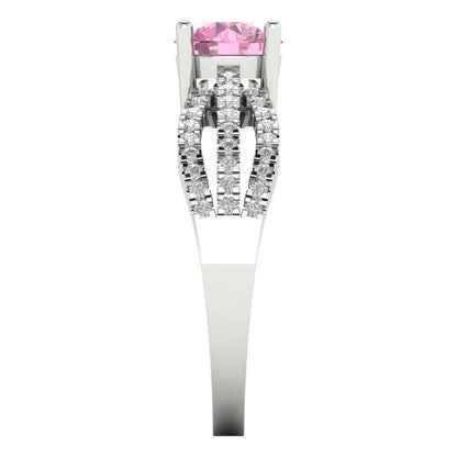 1.27 cttw Zirconia Simulated Pink Diamond Solitaire with Zirconia Simulated Diamond Accents Engagement Ring - Solid Gold (VVS1, Round Cut,6.5mm)