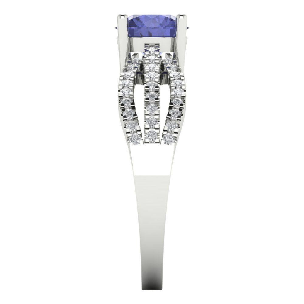 1.27 cttw Simulated Tanzanite Solitaire with Zirconia Simulated Diamond Accents Engagement Ring - Solid Gold (Round Cut,6.5mm)