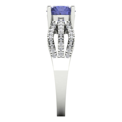 1.27 cttw Simulated Tanzanite Solitaire with Zirconia Simulated Diamond Accents Engagement Ring - Solid Gold (Round Cut,6.5mm)