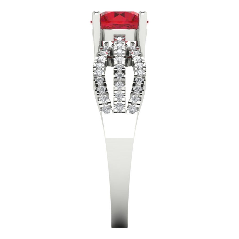 1.27 cttw Simulated Ruby Solitaire with Zirconia Simulated Diamond Accents Engagement Ring - Solid White Gold (VVS1, Round Cut,6.5mm)