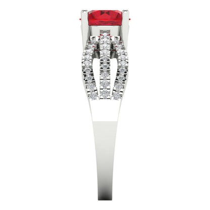 1.27 cttw Simulated Ruby Solitaire with Zirconia Simulated Diamond Accents Engagement Ring - Solid White Gold (VVS1, Round Cut,6.5mm)