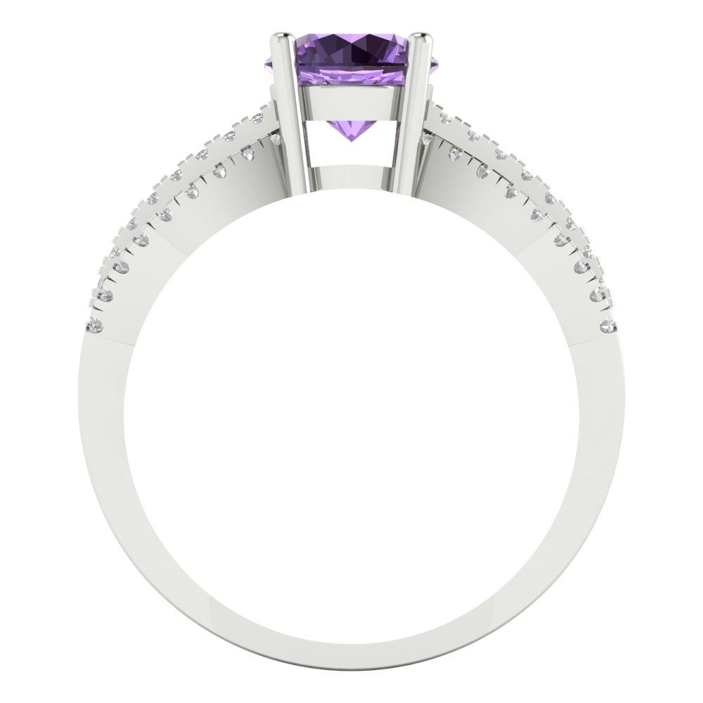 1.27 cttw Simulated Alexandrite Solitaire with Zirconia Simulated Diamond Accents Engagement Ring - Solid Gold (Round Cut,6.5mm)