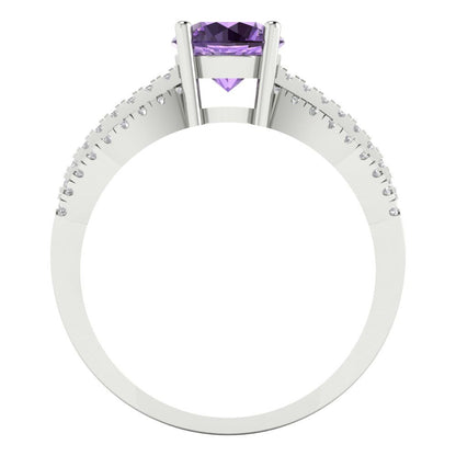 1.27 cttw Simulated Alexandrite Solitaire with Zirconia Simulated Diamond Accents Engagement Ring - Solid Gold (Round Cut,6.5mm)