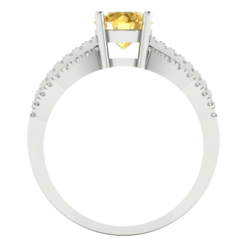 1.27 cttw Natural Citrine Solitaire with Zirconia Simulated Diamond Accents Engagement Ring - Solid Gold (Round Cut,6.5mm)