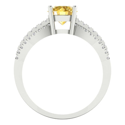 1.27 cttw Natural Citrine Solitaire with Zirconia Simulated Diamond Accents Engagement Ring - Solid Gold (Round Cut,6.5mm)