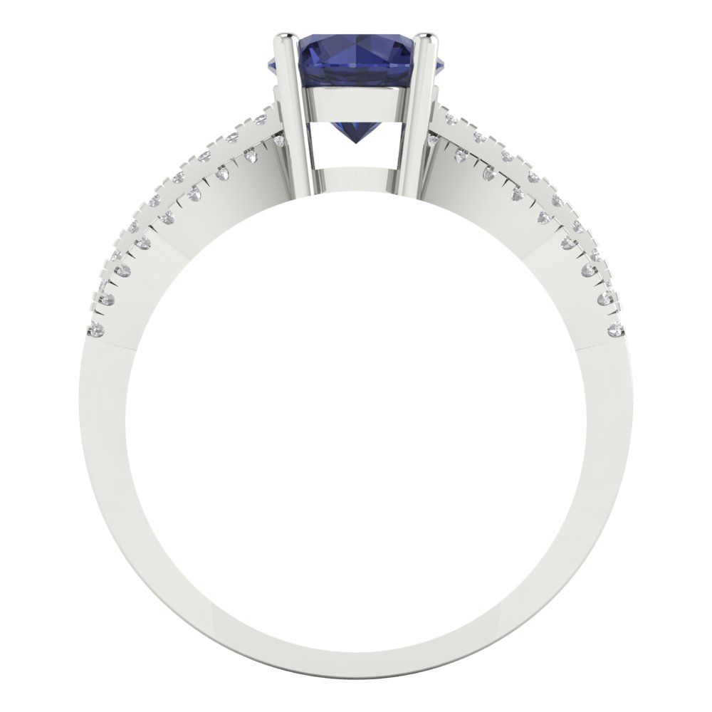 1.27 cttw Simulated Blue Sapphire Solitaire with Zirconia Simulated Diamond Accents Engagement Ring - Solid Gold (Round Cut,6.5mm)
