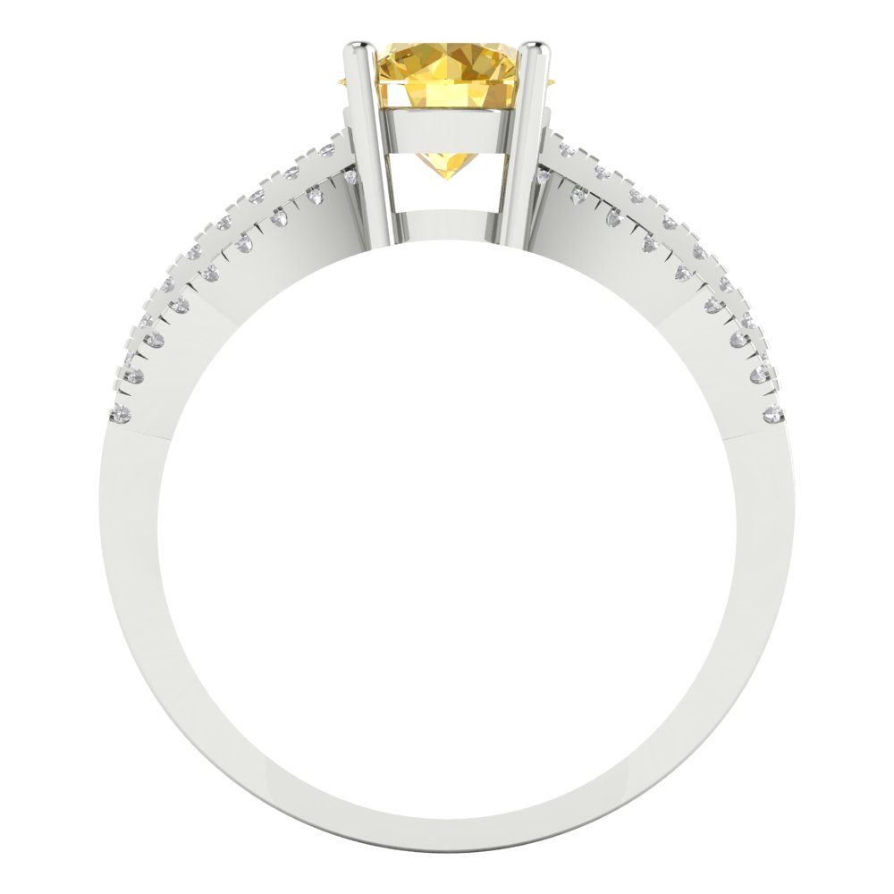 1.27 cttw Zirconia Simulated Yellow Diamond Solitaire with Zirconia Simulated Diamond Accents Engagement Ring - Solid Gold (VVS1, Round Cut,6.5mm)