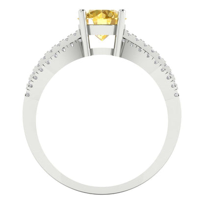 1.27 cttw Zirconia Simulated Yellow Diamond Solitaire with Zirconia Simulated Diamond Accents Engagement Ring - Solid Gold (VVS1, Round Cut,6.5mm)