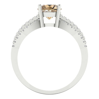 1.27 cttw Yellow Moissanite Solitaire with Zirconia Simulated Diamond Accents Engagement Ring - Solid Gold (Round Cut,6.5mm)