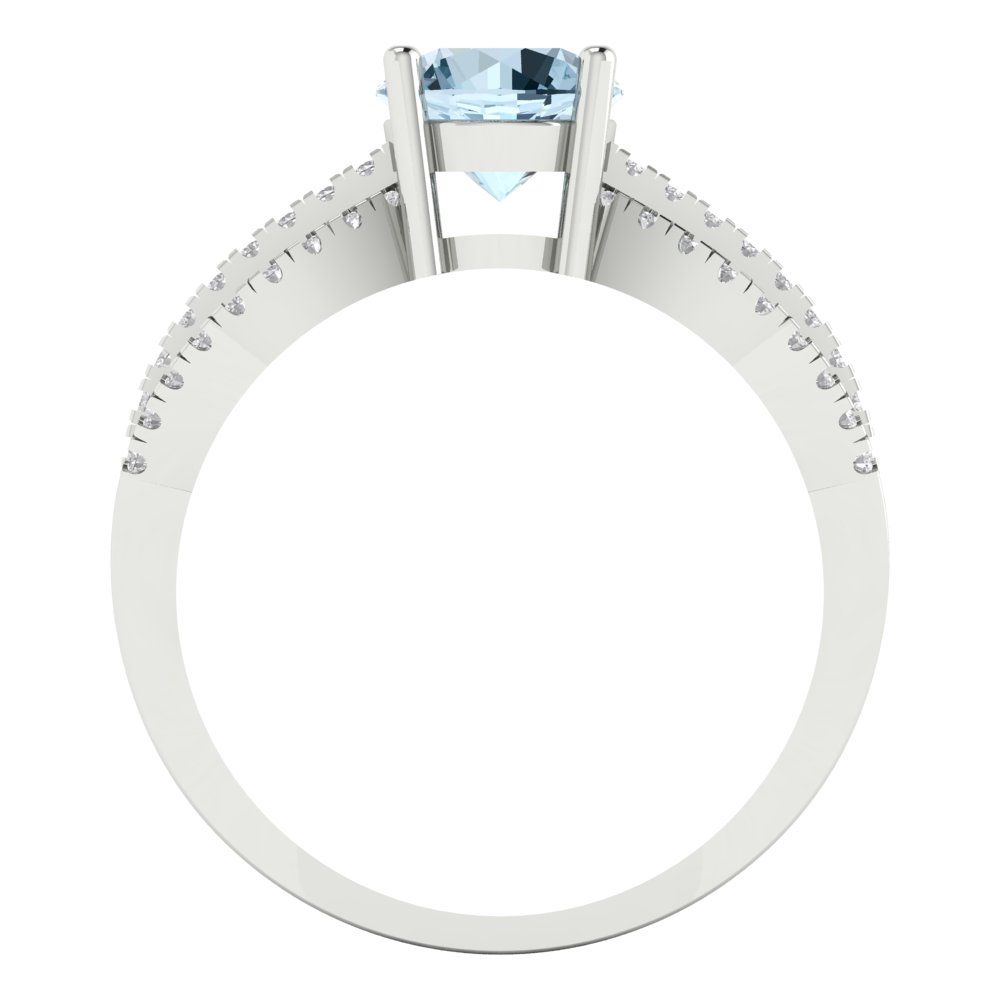 1.27 cttw Natural Swiss Blue Topaz Solitaire with Zirconia Simulated Diamond Accents Engagement Ring - Solid Gold (Round Cut,6.5mm)
