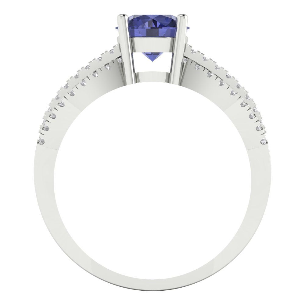 1.27 cttw Simulated Tanzanite Solitaire with Zirconia Simulated Diamond Accents Engagement Ring - Solid Gold (Round Cut,6.5mm)
