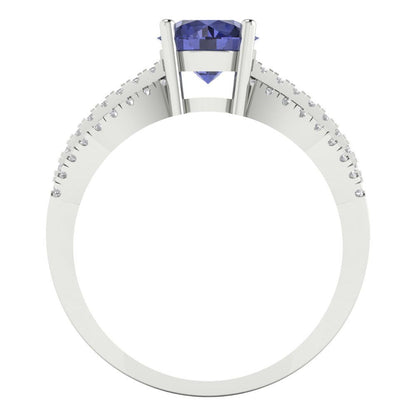 1.27 cttw Simulated Tanzanite Solitaire with Zirconia Simulated Diamond Accents Engagement Ring - Solid Gold (Round Cut,6.5mm)