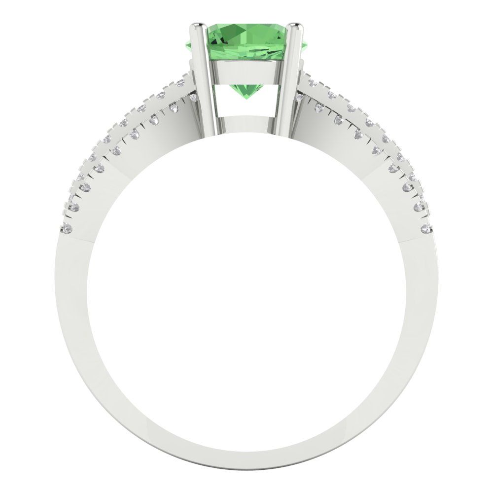 1.27 cttw Zirconia Simulated Green Diamond Solitaire with Zirconia Simulated Diamond Accents Engagement Ring - Solid Gold (VVS1, Round Cut,6.5mm)