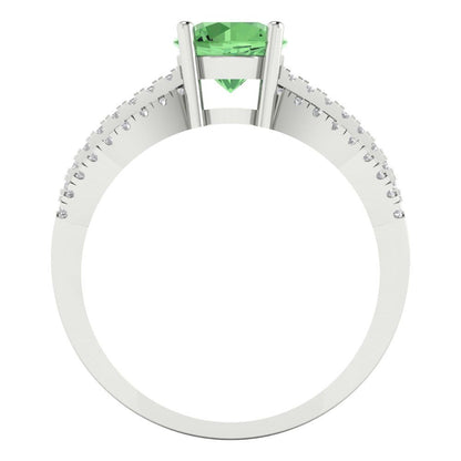 1.27 cttw Zirconia Simulated Green Diamond Solitaire with Zirconia Simulated Diamond Accents Engagement Ring - Solid Gold (VVS1, Round Cut,6.5mm)