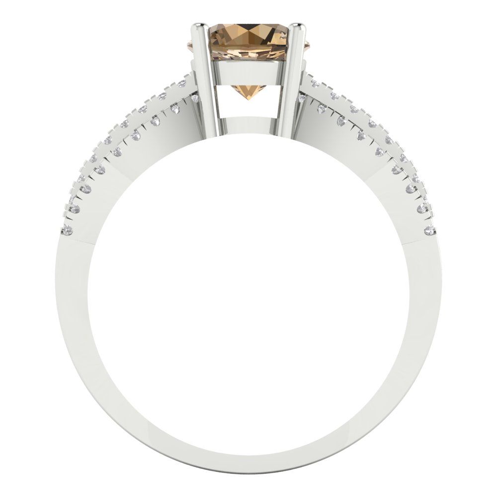 1.27 cttw Zirconia Simulated Champagne Diamond Solitaire with Zirconia Simulated Diamond Accents Engagement Ring - Solid Gold (VVS1, Round Cut,6.5mm)