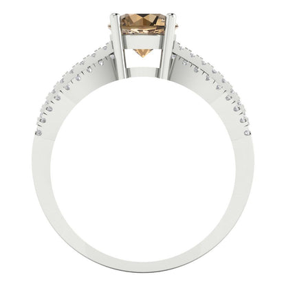 1.27 cttw Zirconia Simulated Champagne Diamond Solitaire with Zirconia Simulated Diamond Accents Engagement Ring - Solid Gold (VVS1, Round Cut,6.5mm)