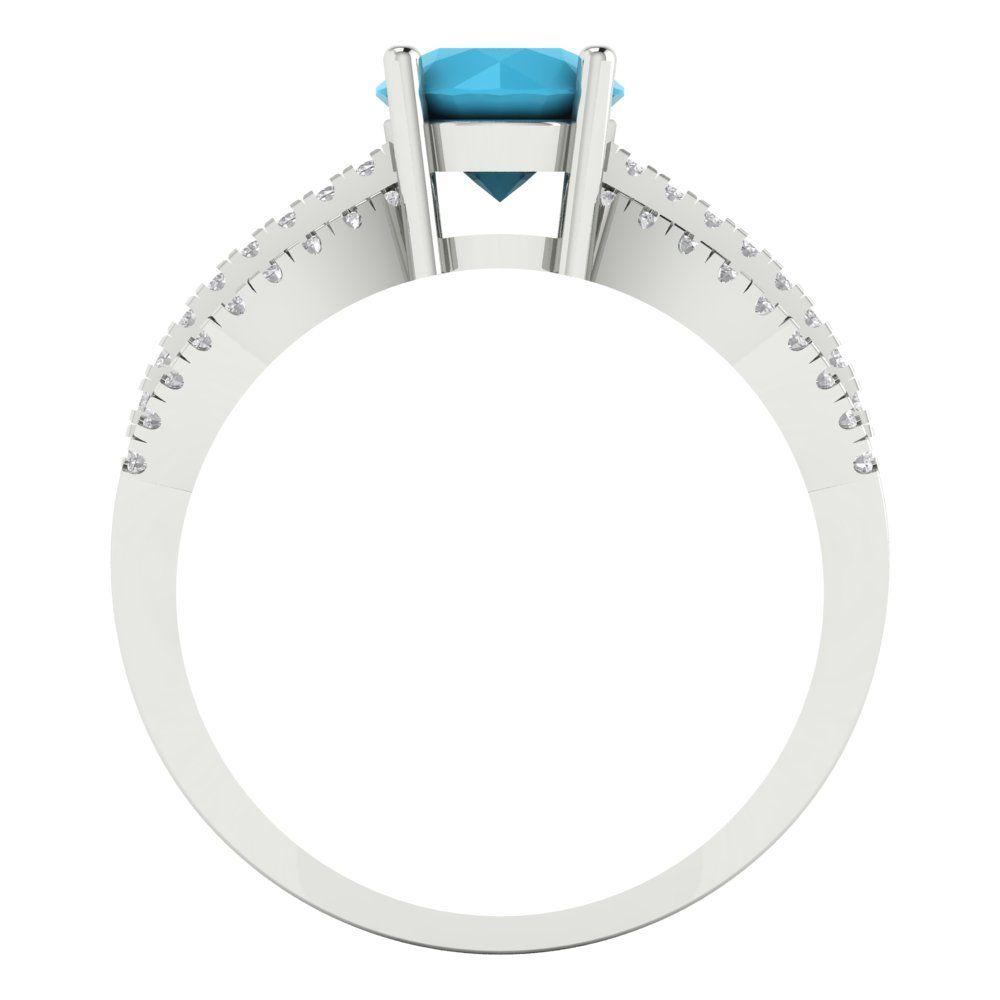 1.27 cttw Simulated Turquoise Solitaire with Zirconia Simulated Diamond Accents Engagement Ring - Solid Gold (Round Cut,6.5mm)